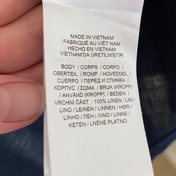 Lauren Ralph Lauren Navy Blue 100% Linen Long Sleeve Button Front Shirt Medium - Picture 6 of 8